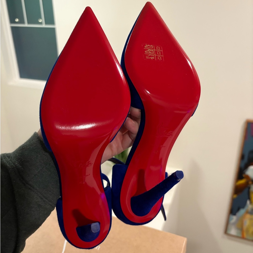Christian Louboutin Astrida Bride Blue Suede Ankle Strap Heels - Picture 2 of 4